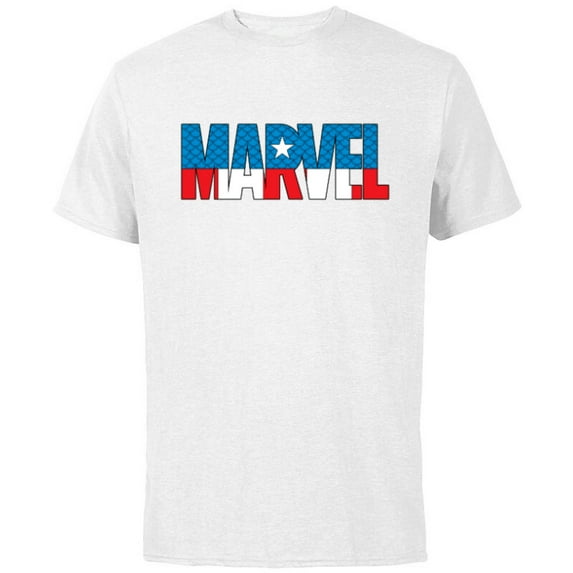 Marvel Brick Logo in Captain America Colors - Short Sleeve Cotton T-Shirt for Adults - Customized-White