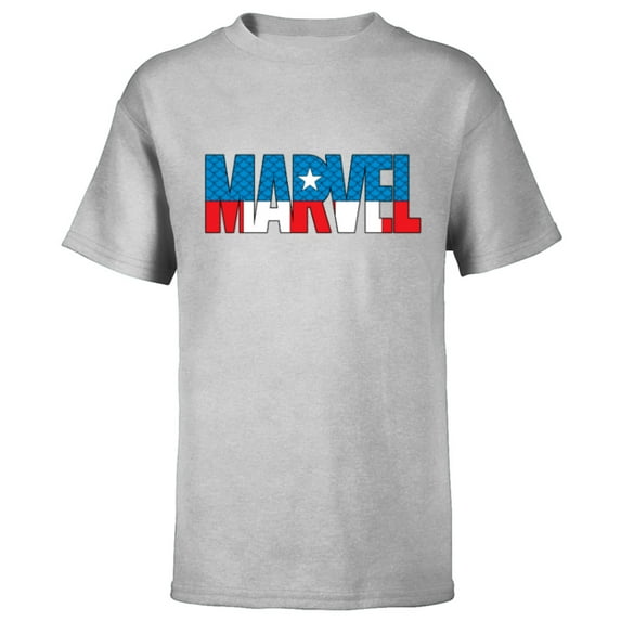 Marvel Brick Logo in Captain America Colors - Short Sleeve T-Shirt for Kids - Customized-Athletic Heather