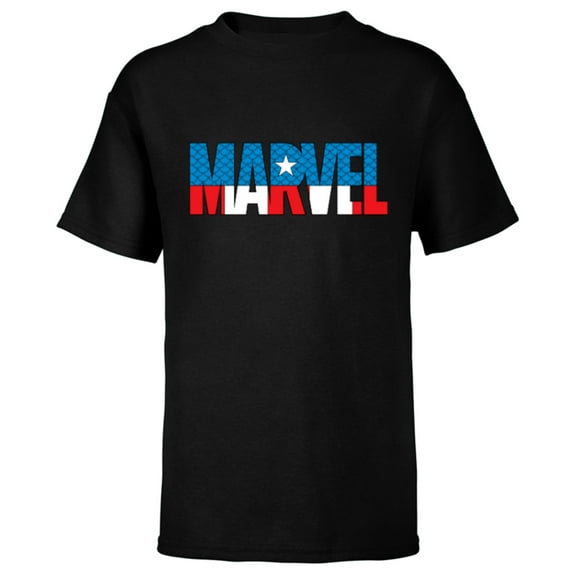 Marvel Brick Logo in Captain America Colors - Short Sleeve T-Shirt for Kids - Customized-Black