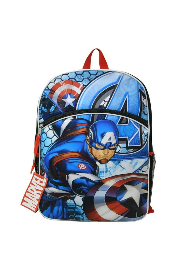 Marvel Captain America 16" Backpack, kid, boys, 2 mesh side pocket