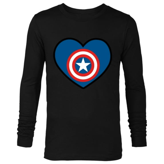 Marvel Captain America Avengers Heart Love Valentine’s Day - Long Sleeve T-Shirt for Men - Customized-Black