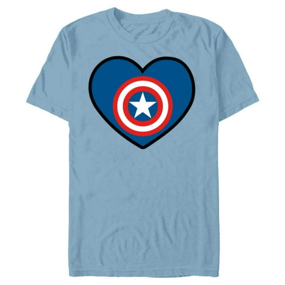 Marvel Captain America Avengers Heart Love Valentine’s Day - Short Sleeve Blended T-Shirt for Adults - Customized-Ocean Blue