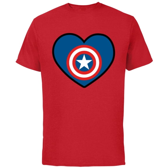 Marvel Captain America Avengers Heart Love Valentine’s Day - Short Sleeve Cotton T-Shirt for Adults - Customized-Red