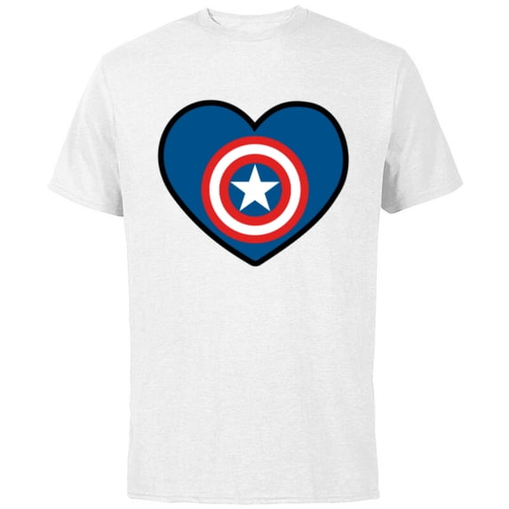 Marvel Captain America Avengers Heart Love Valentine’s Day - Short Sleeve Cotton T-Shirt for Adults - Customized-White