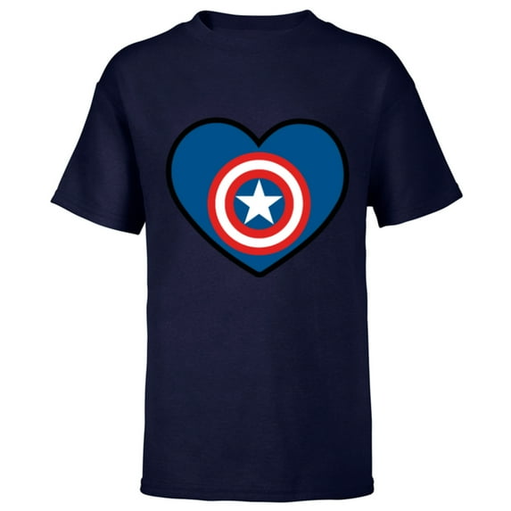 Marvel Captain America Avengers Heart Love Valentine’s Day - Short Sleeve T-Shirt for Kids - Customized-Navy