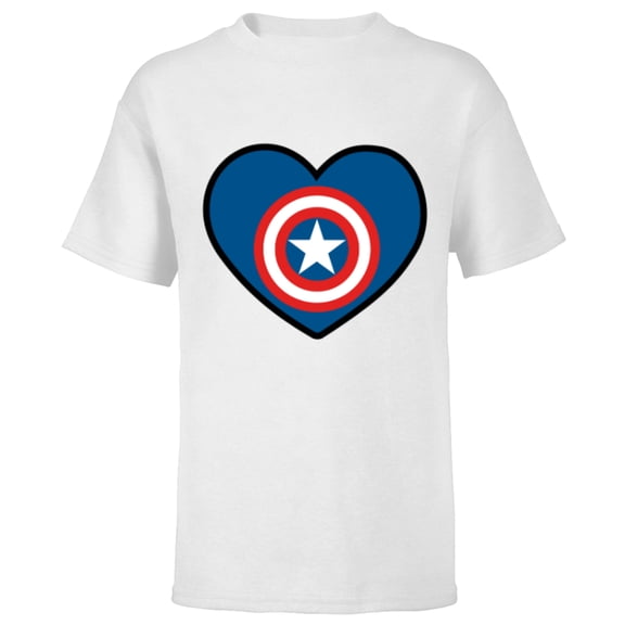 Marvel Captain America Avengers Heart Love Valentine’s Day - Short Sleeve T-Shirt for Kids - Customized-White
