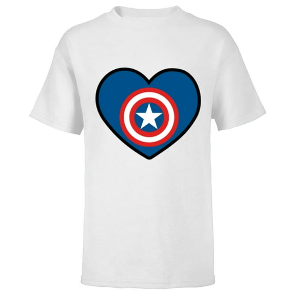 Marvel Captain America Avengers Heart Love Valentine’s Day - Short Sleeve T-Shirt for Kids - Customized-White