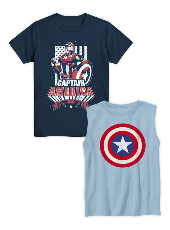 Marvel Captain America Boys Short Sleeve Graphic T-Shirt & Tank Top, 2-Pack, Sizes XS-XXL