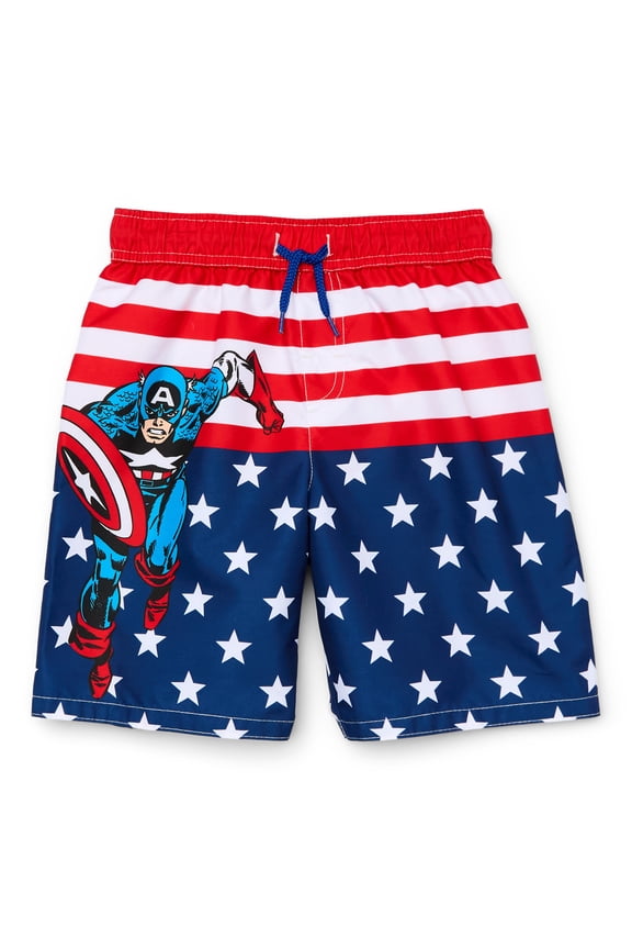 Marvel Captain America Boys Swim Shorts, Sizes 4-7