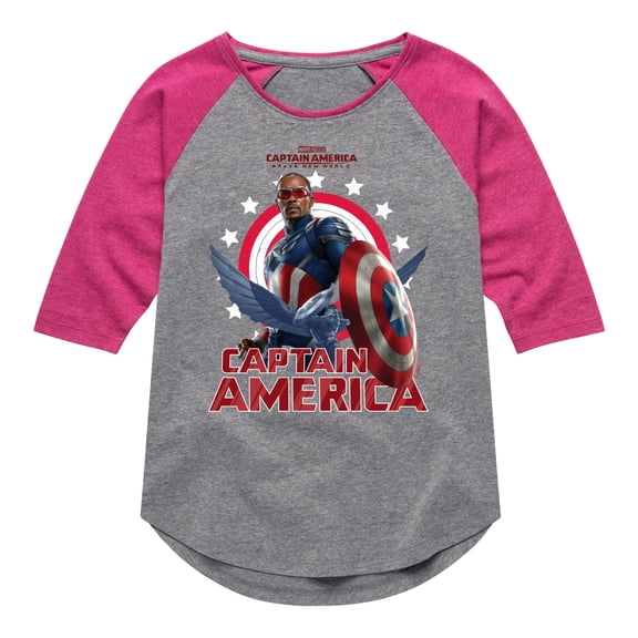 Marvel Captain America: Brave New World - Sam Wilson - Toddler And Youth Girls Shirt Tail Raglan