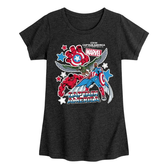 Marvel Captain America: Brave New World - Sticker Style - Toddler And Youth Girls Fitted Short Sleeve Graphic T-Shirt
