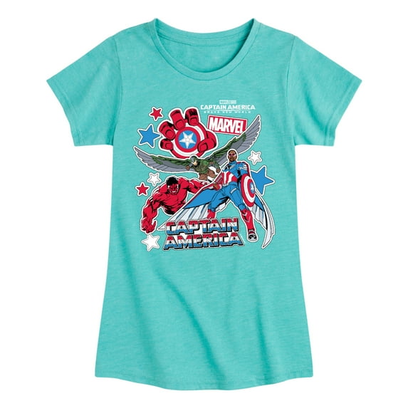 Marvel Captain America: Brave New World - Sticker Style - Toddler And Youth Girls Fitted Short Sleeve Graphic T-Shirt