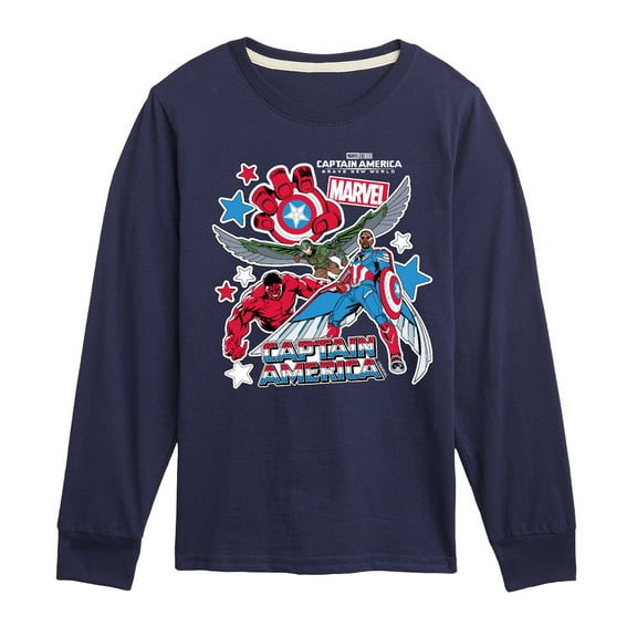 Marvel Captain America: Brave New World - Sticker Style - Toddler And Youth Kids Long Sleeve Graphic T-Shirt