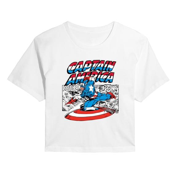 Marvel - Captain America Burst - Juniors Cropped Short Sleeve Graphic T-Shirt