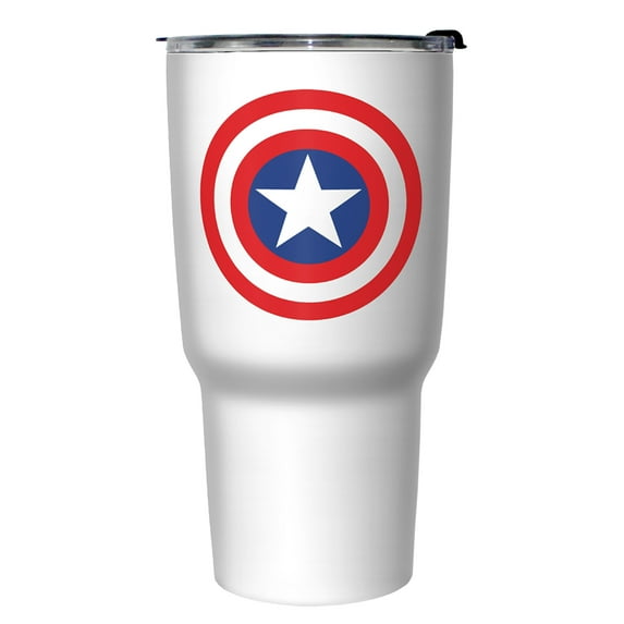 Marvel Captain America Classic Shield Logo Stainless Steel Tumbler w/Lid White 27 oz.
