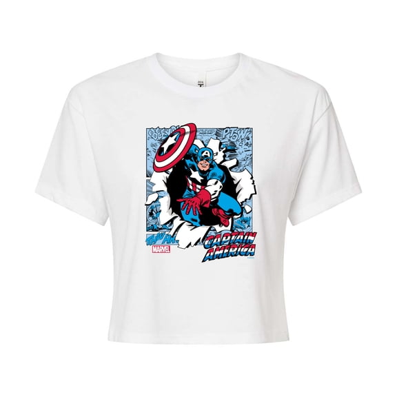 Marvel Captain America - Comic Book Panels - Juniors Cropped Graphic T-Shirt