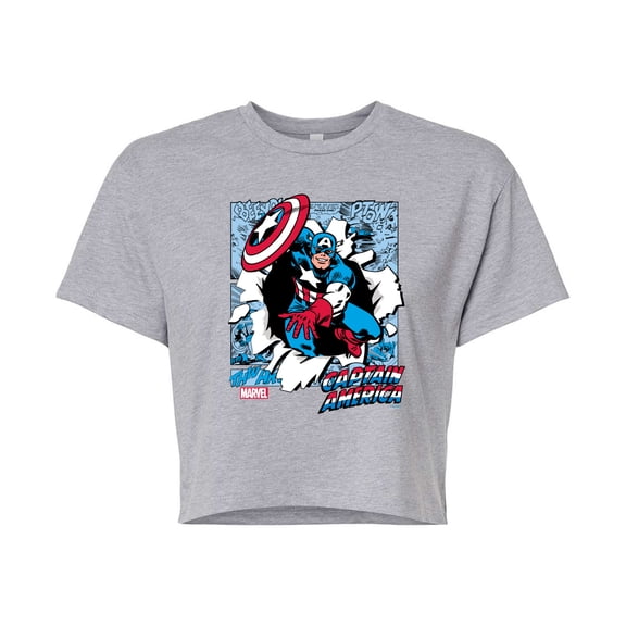 Marvel Captain America - Comic Book Panels - Juniors Cropped Graphic T-Shirt