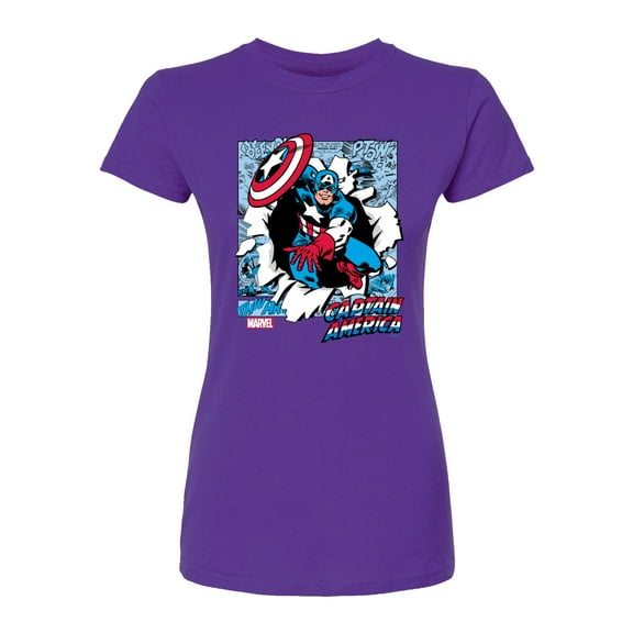 Marvel Captain America - Comic Book Panels - Juniors Fitted Graphic T-Shirt