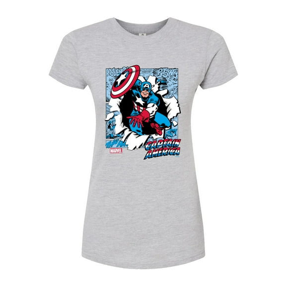 Marvel Captain America - Comic Book Panels - Juniors Fitted Graphic T-Shirt