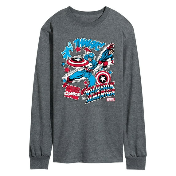 Marvel Captain America - Comic Book Stickers - Men's Long Sleeve Graphic Tee