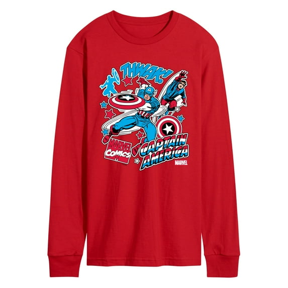 Marvel Captain America - Comic Book Stickers - Men's Long Sleeve Graphic Tee