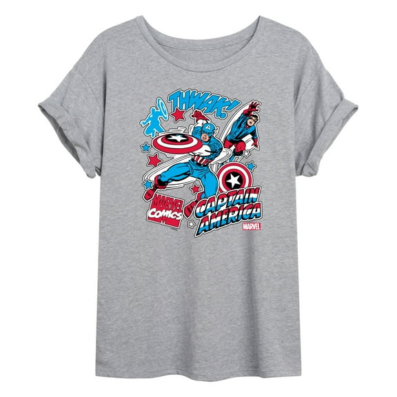 Marvel Captain America - Comic Book Stickers - Women's Oversized Graphic T-Shirt