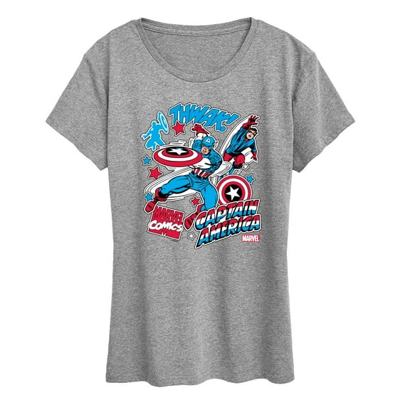Marvel Captain America - Comic Book Stickers - Women's Short Sleeve Graphic T-Shirt