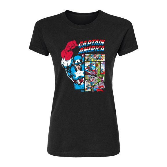 Marvel - Captain America Comic Panel Portrait - Juniors Fitted Short Sleeve Graphic T-Shirt