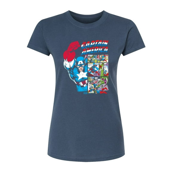 Marvel - Captain America Comic Panel Portrait - Juniors Fitted Short Sleeve Graphic T-Shirt