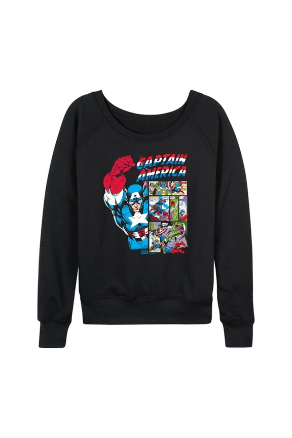 - Captain America Comic Panel Portrait - Women's French Terry Long Sleeve Pullover