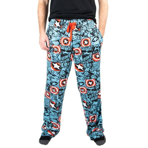 Marvel Captain America Four Color Squares AOP Men's Sleep Pajama Pants-Medium