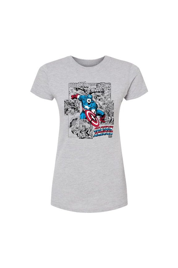 - Captain America Super Hero Jump - Juniors Fitted Short Sleeve Graphic T-Shirt
