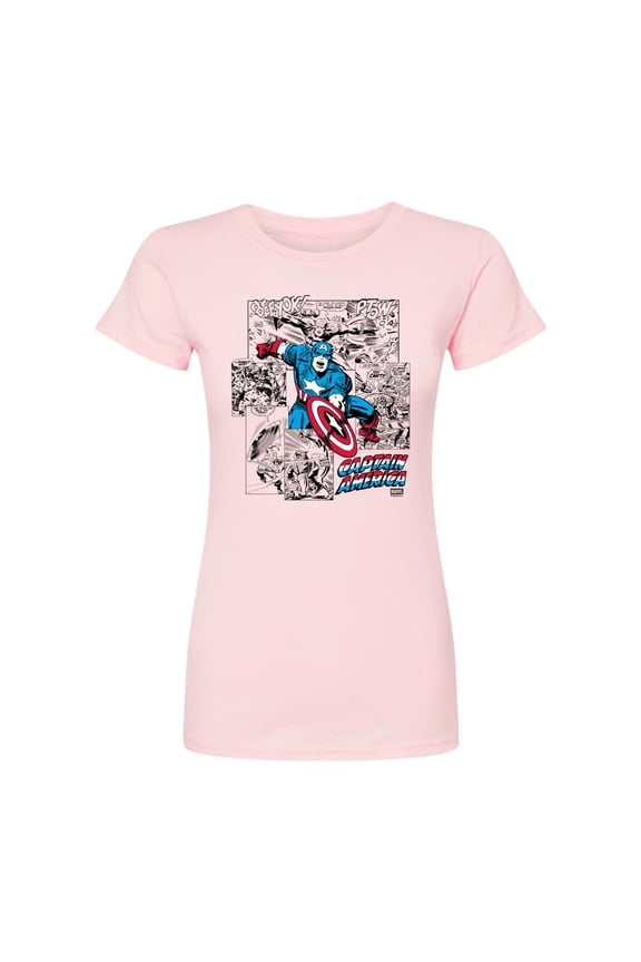 - Captain America Super Hero Jump - Juniors Fitted Short Sleeve Graphic T-Shirt