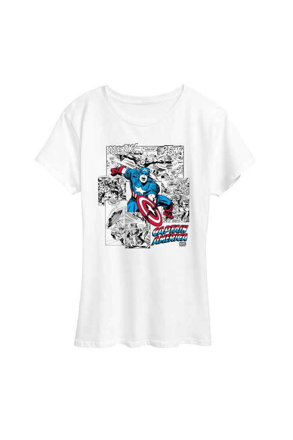 - Captain America Super Hero Jump - Women's Short Sleeve Graphic T-Shirt