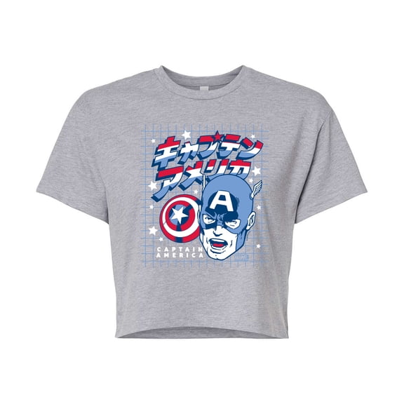 Marvel Captain America - Katakana - Juniors Cropped Graphic T-Shirt