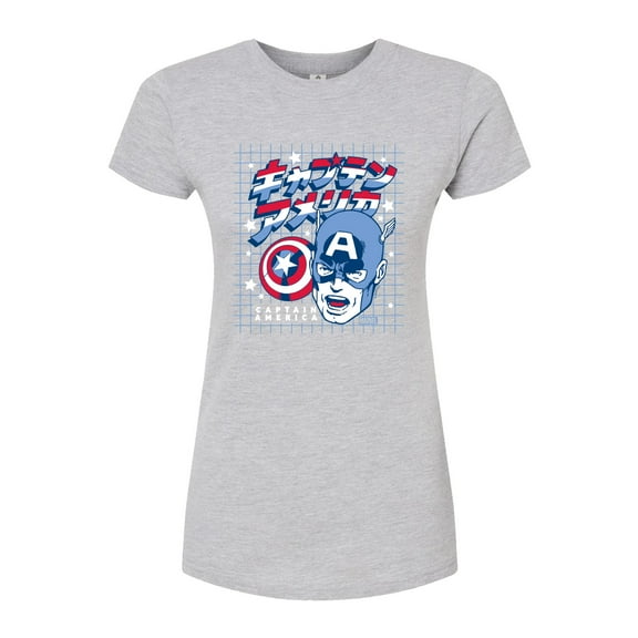 Marvel Captain America - Katakana - Juniors Fitted Graphic T-Shirt