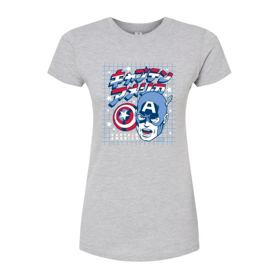 Marvel Captain America - Katakana - Juniors Fitted Graphic T-Shirt