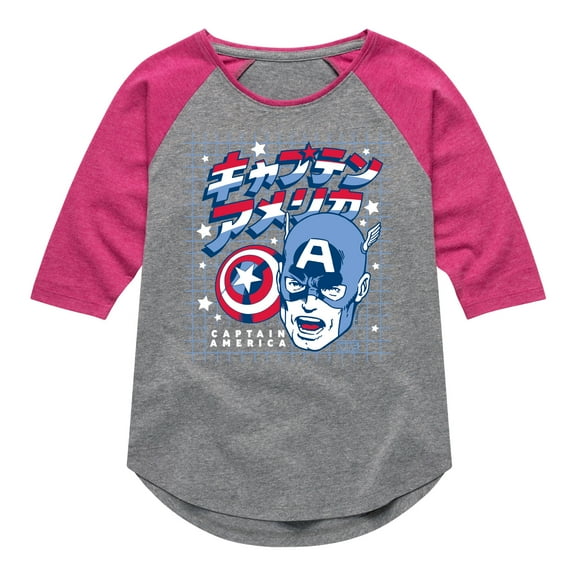 Marvel Captain America - Katakana - Toddler and Youth Girls Shirt Tail Raglan