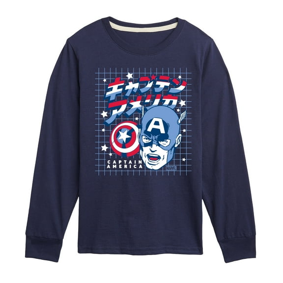 Marvel Captain America - Katakana - Toddler and Youth Long Sleeve Graphic T-shirt