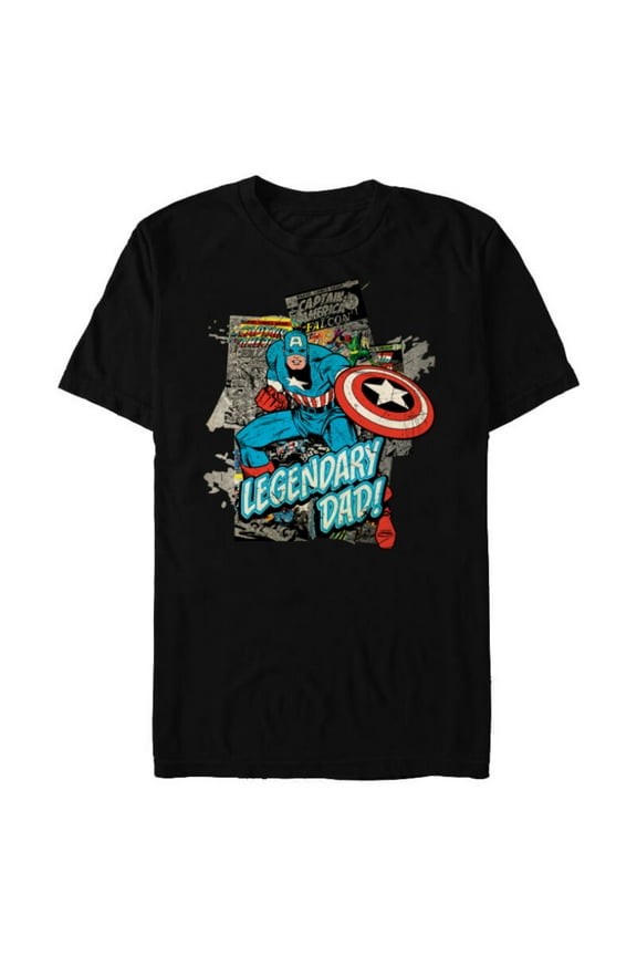 Captain America Legendary Dad Father's Day - Short Sleeve Blended T-Shirt for Adults - Customized-Black