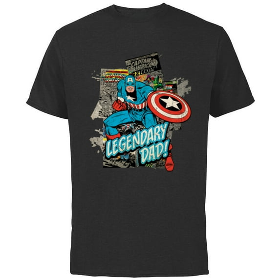 Marvel Captain America Legendary Dad Father's Day - Short Sleeve Cotton T-Shirt for Adults - Customized-Black