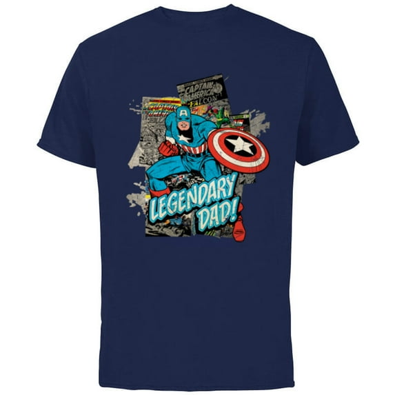 Marvel Captain America Legendary Dad Father's Day - Short Sleeve Cotton T-Shirt for Adults - Customized-Navy