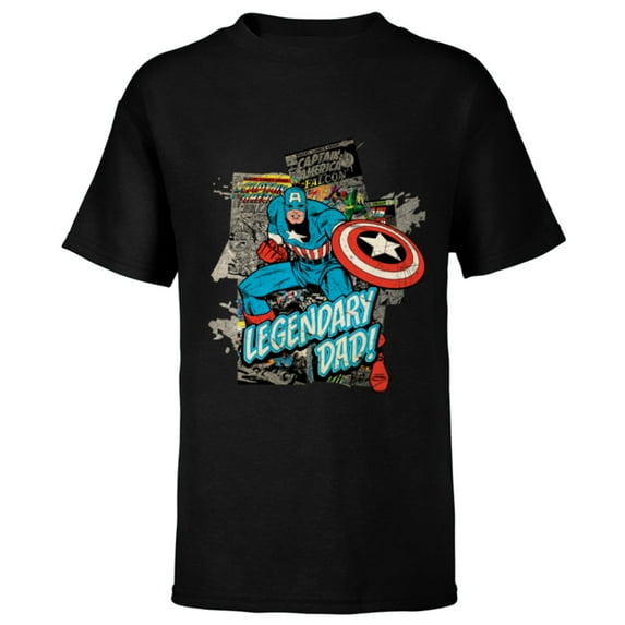 Marvel Captain America Legendary Dad Father's Day - Short Sleeve T-Shirt for Kids - Customized-Black