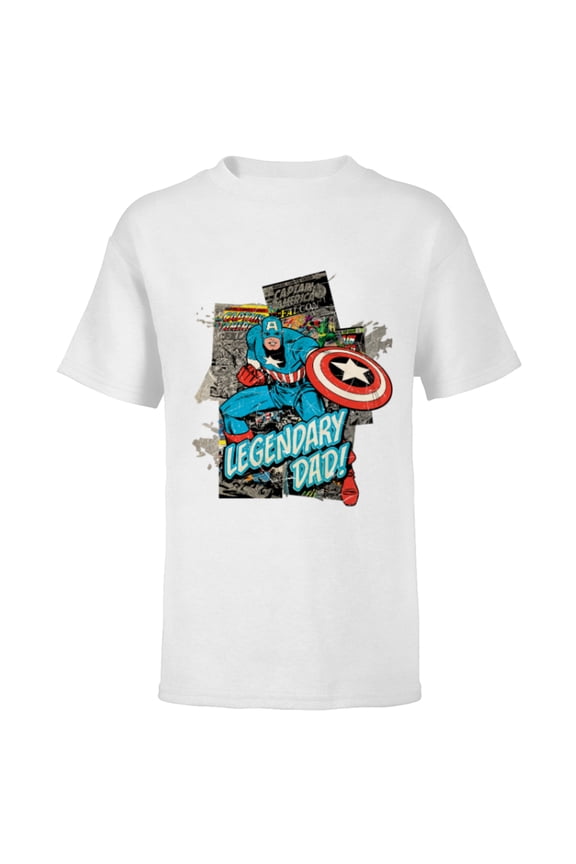 Captain America Legendary Dad Father's Day - Short Sleeve T-Shirt for Kids - Customized-White
