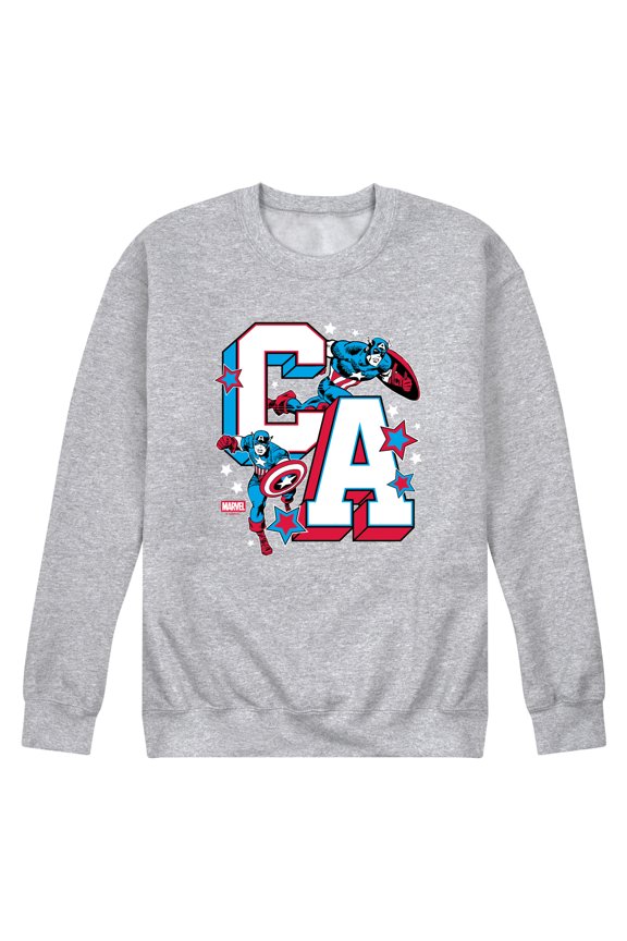 - Captain America Letterman - Men's Long Sleeve Crew Fleece Sweatshirt
