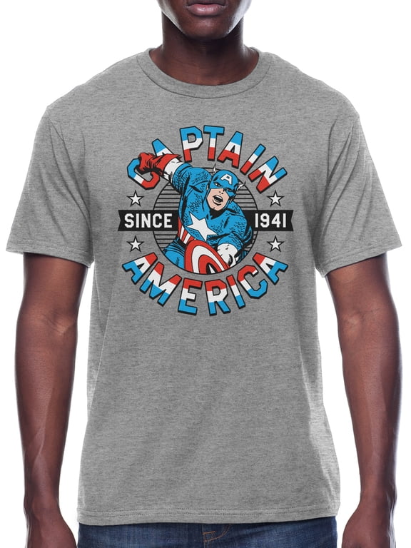 Marvel Captain America Men's & Big Men's Americana Captain America Shield Graphic Crew Neck Patriotic T-Shirt, Since Forty One, Sizes S-3XL