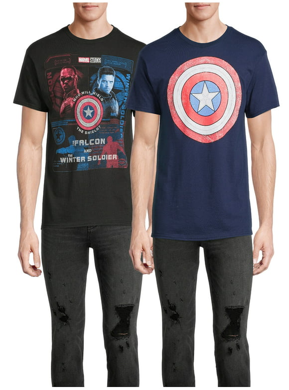 Marvel Captain America Men's & Big Men's Short Sleeve Graphic Tees, 2 Pack