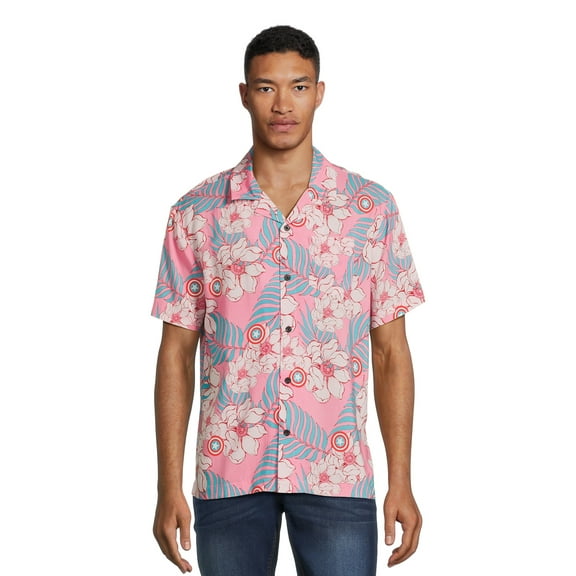 Marvel Captain America, Men's and Big Men's Floral Button Up Shirt with Short Sleeves, Sizes S-3XL