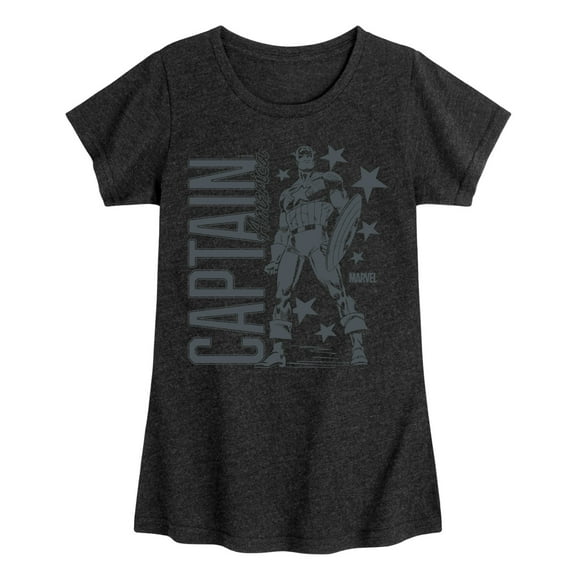 Marvel Captain America - Monochrome - Toddler and Youth Girls Fitted Short Sleeve Graphic T-shirt