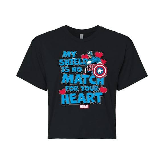 Marvel Captain America - My Shield Valentine - Juniors Cropped Tee